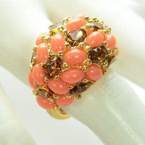 Kenneth Jay Lane KJL Coral Cabochon Cocktail Ring